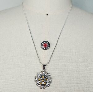 Silver Flower Interchangeable Snap Charm Necklace Ruby Red & Topaz